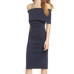 Vince Camuto Navy Blue Off Shoulder Midi Dress NEW
